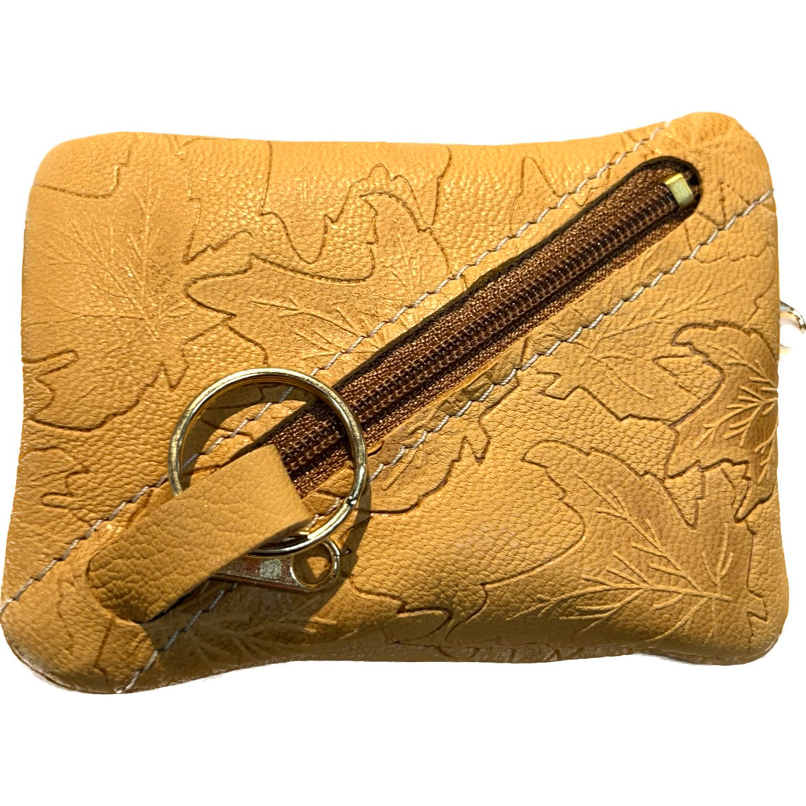 Goatskin Double Zipper w/Key ring Coin Purse - Tan