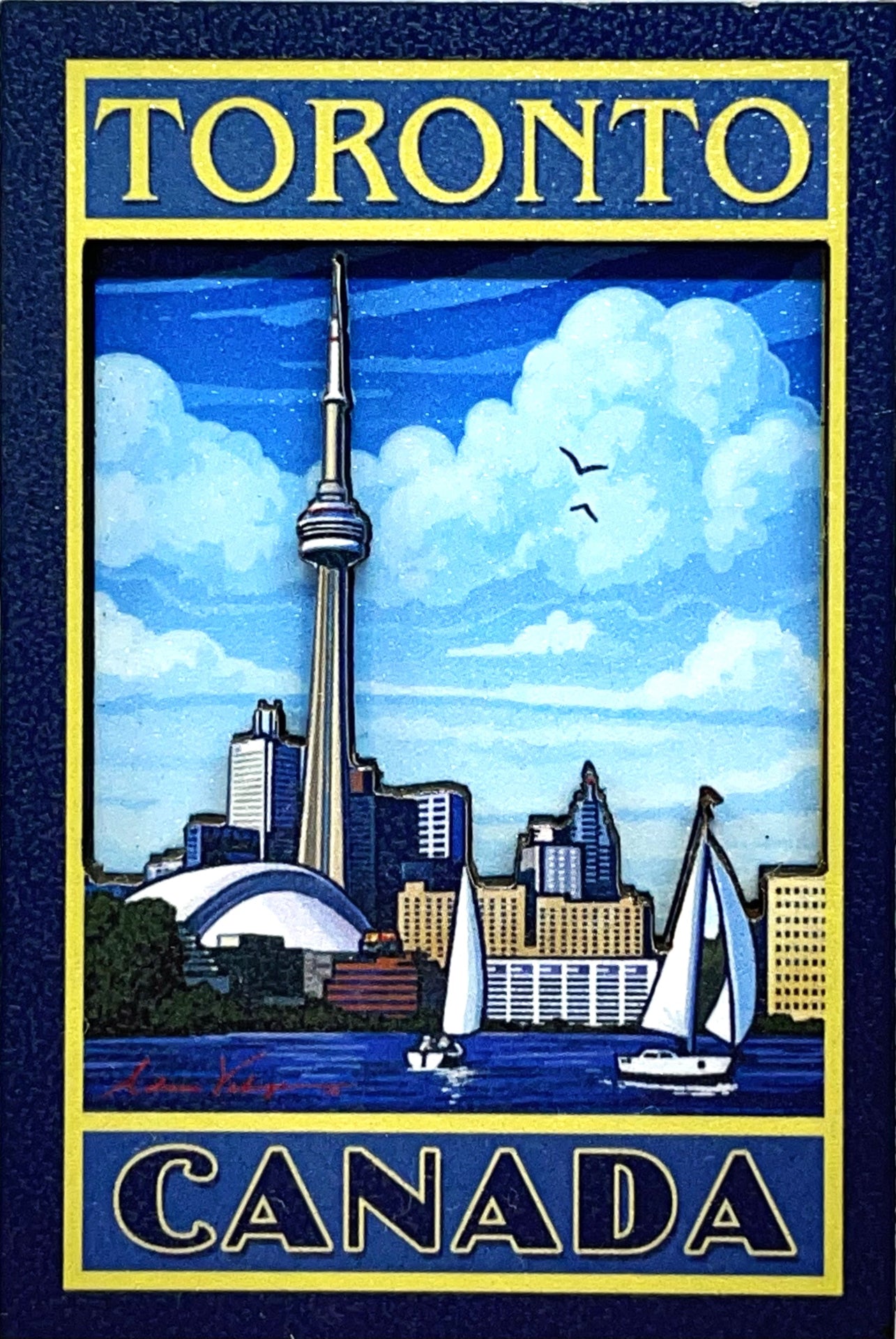 Toronto Wooden Magnet - 3D Artistic CN Tower with City Skyline 3" x 2"