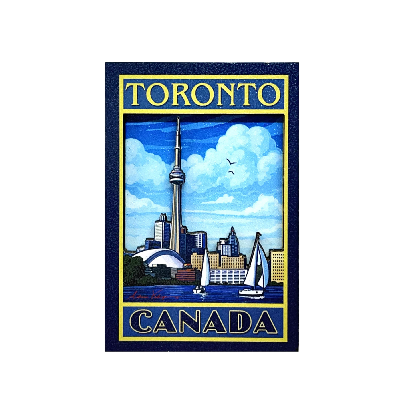 Toronto Wooden Magnet - 3D Artistic CN Tower with City Skyline 3" x 2"