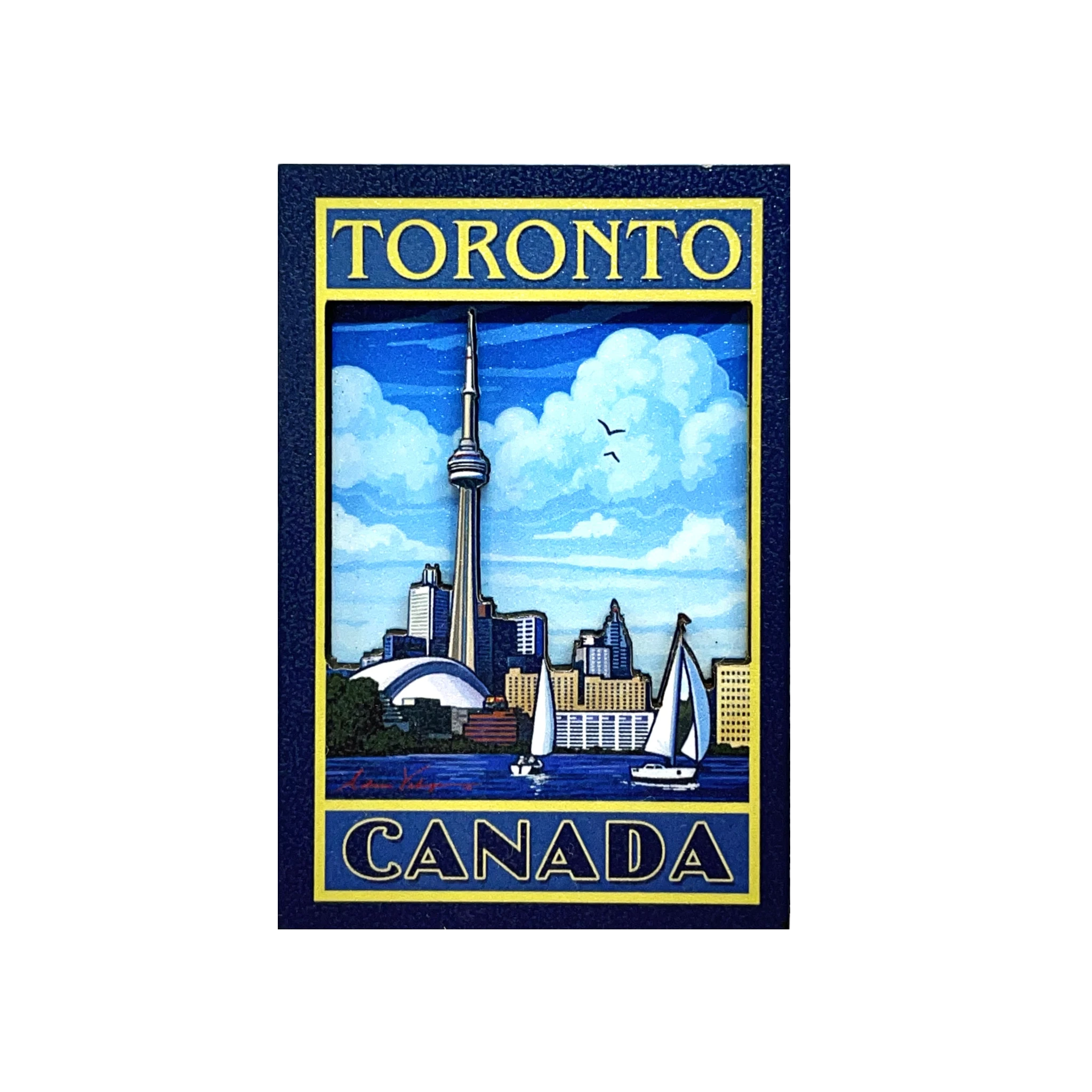 Toronto Wooden Magnet - 3D Artistic CN Tower with City Skyline 3" x 2"