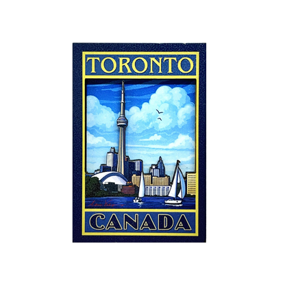 Toronto Wooden Magnet - 3D Artistic CN Tower with City Skyline 3" x 2"