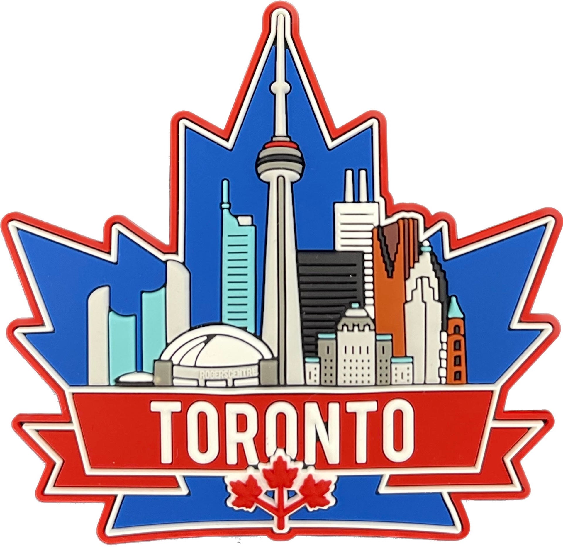 Toronto Rubber Magnet - CN Tower and City Skyline in Maple Leaf Design