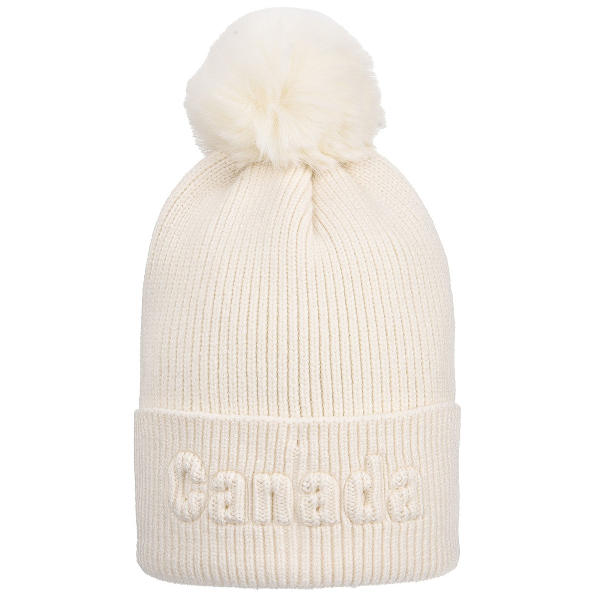 Canada Ribbed Cuffed Pom Toque - Cream