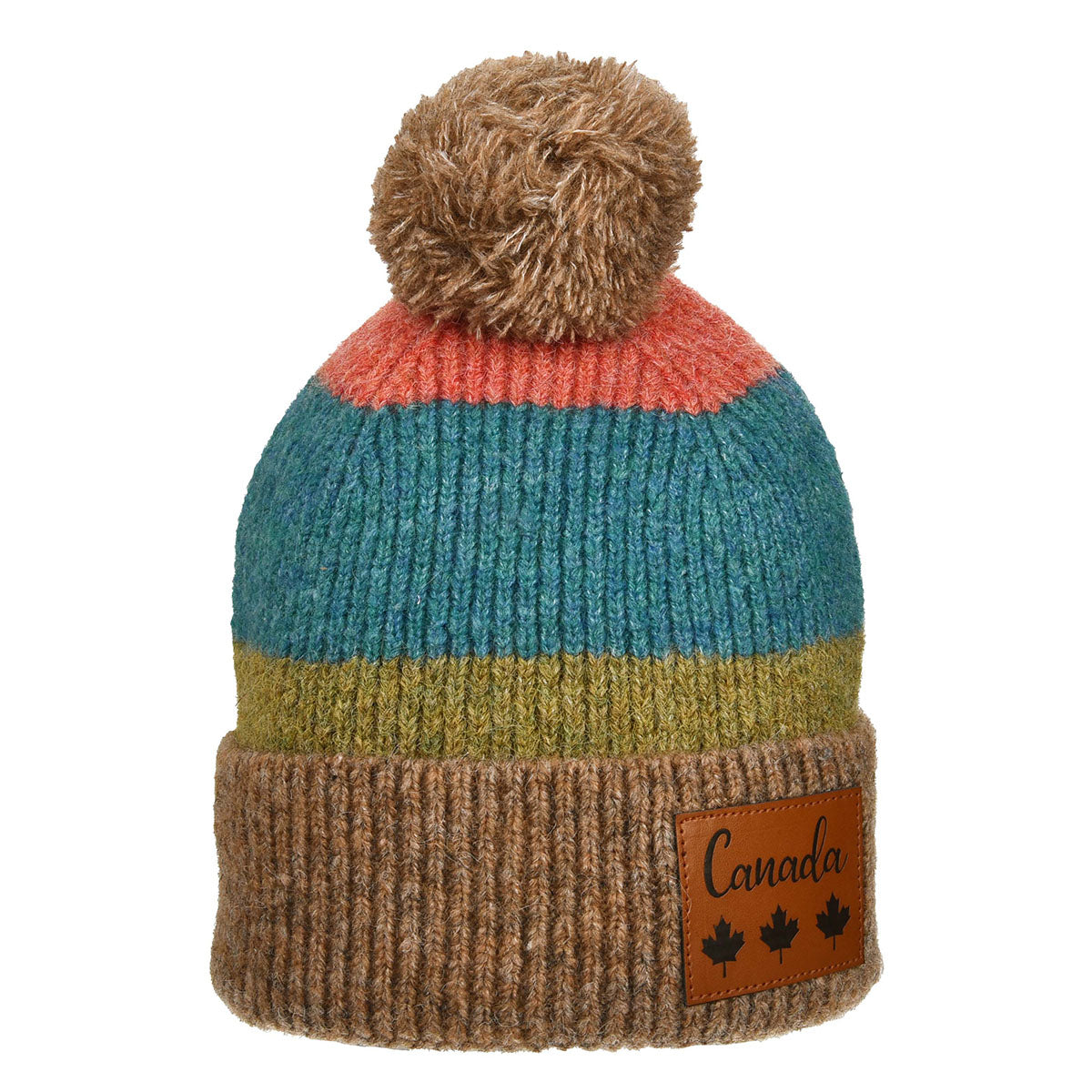 Canada Tan, Teal & Peach Striped Pattern Toque