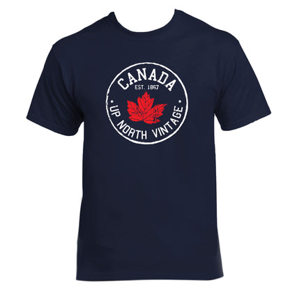 Up North Vintage Canada T-Shirt with Maple Leaf Design in Navy - Unisex