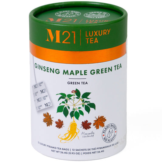 Ginseng Maple Green Tea in Paper Can - 12 tea bags