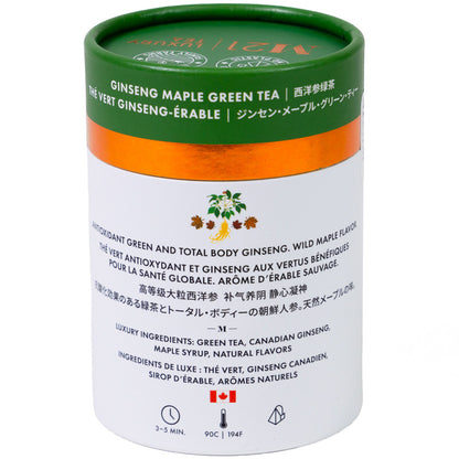 Ginseng Maple Green Tea in Paper Can - 12 tea bags