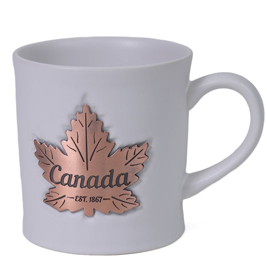 Copper Maple Leaf Emblem Mug - White Ceramic