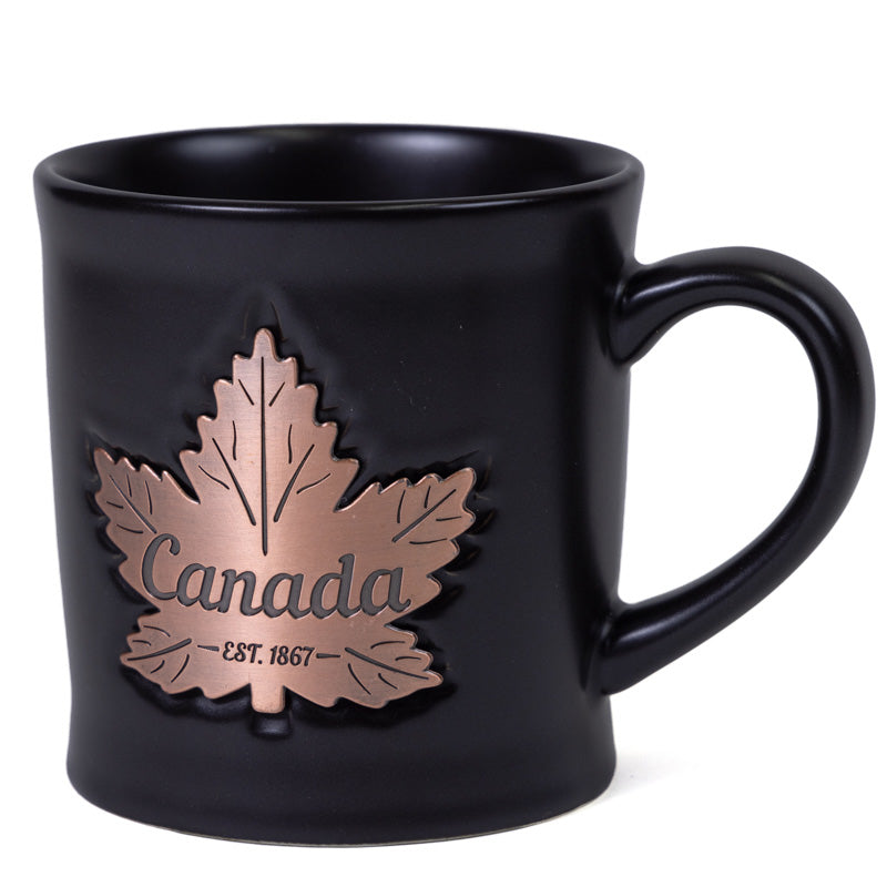 Copper Maple Leaf Emblem Mug - Black Ceramic