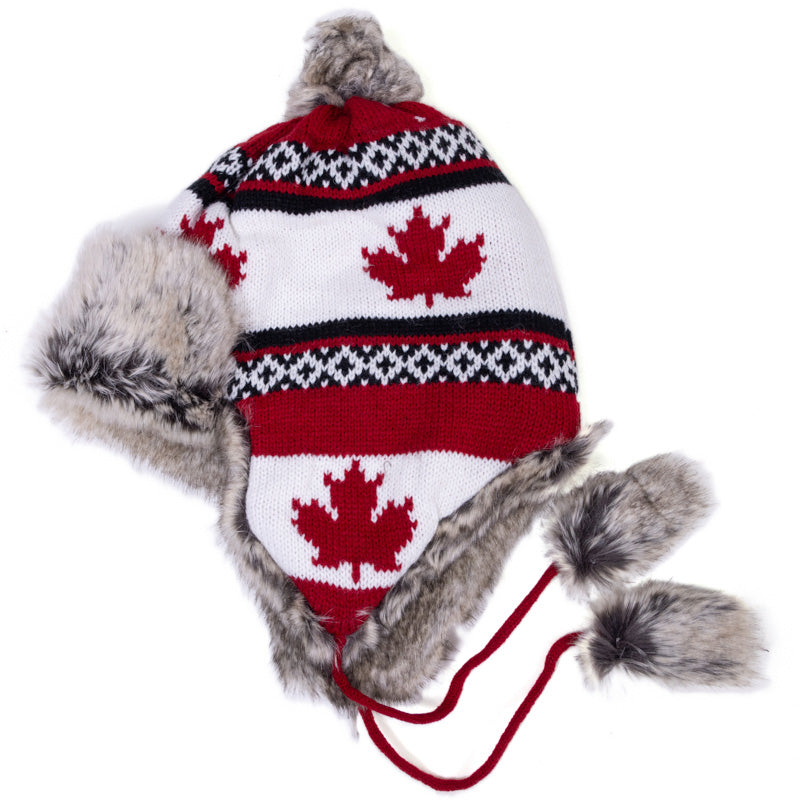 Canada Pom-Pom Pilot Hat with Maple Leaf