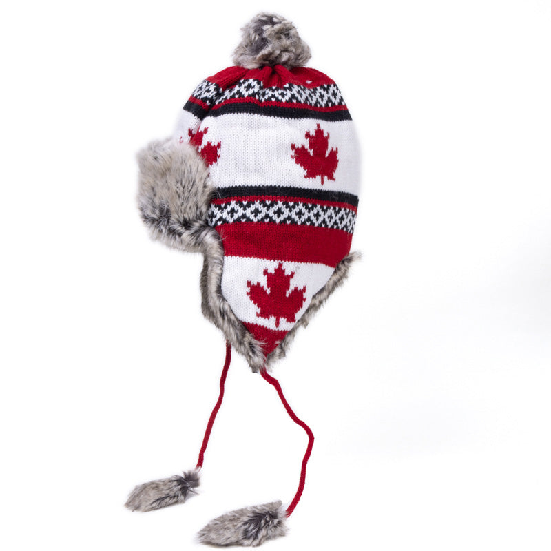 Canada Pom-Pom Pilot Hat with Maple Leaf