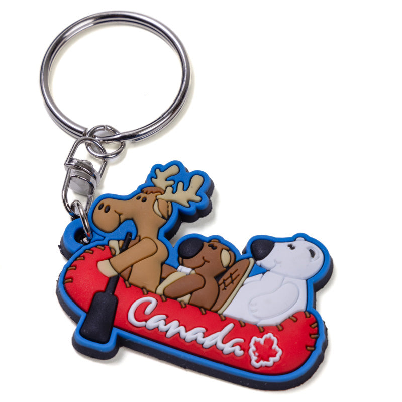 Rubber Canadian Keychain - Canoeing Canadian Animals