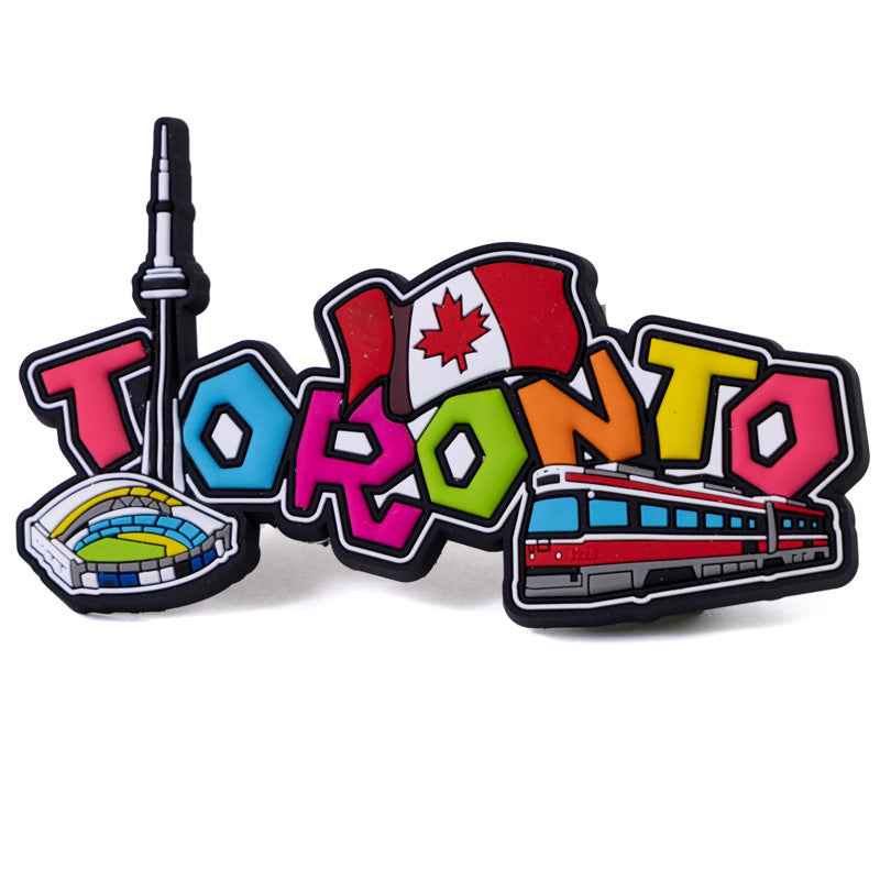 Toronto Script Rubber Magnet - Canadian Flag, CN Tower and Streetcar 3" x 4.5"