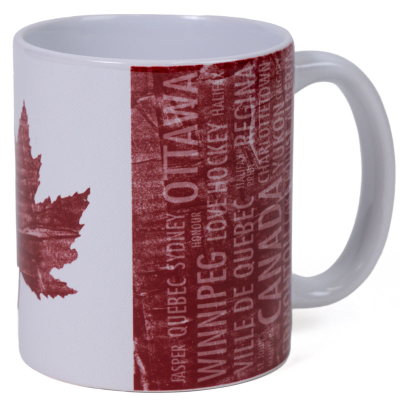 Distressed Canadian Flag Mug - Red Maple Leaf Design - 11 oz