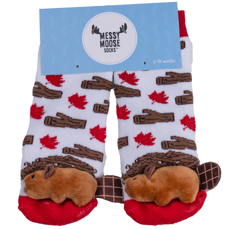 Lil' Traveller baby socks - Beaver with Maple Leaf for 6-48 months