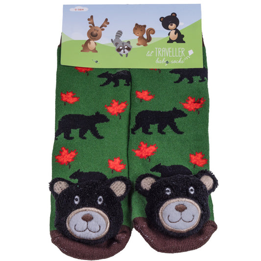 Lil' Traveller baby socks - Maple Leaf Black Bear