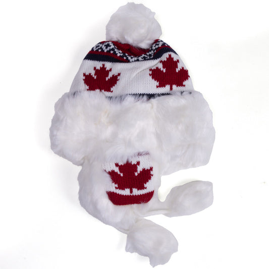 Canadian Pom-Pom Pilot Hat with Maple Leaf