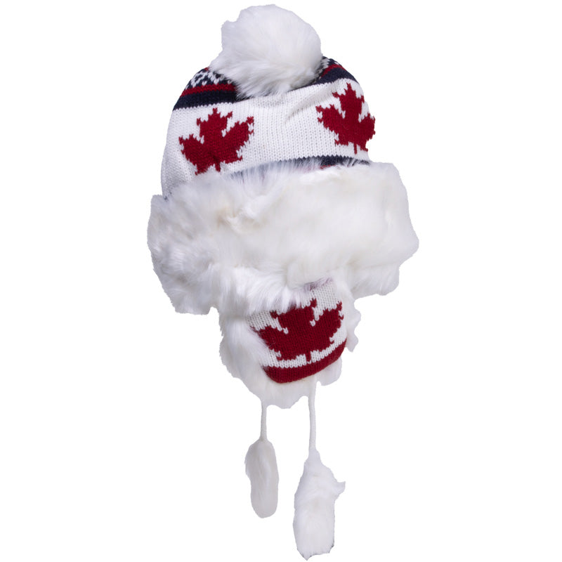 Canadian Pom-Pom Pilot Hat with Maple Leaf