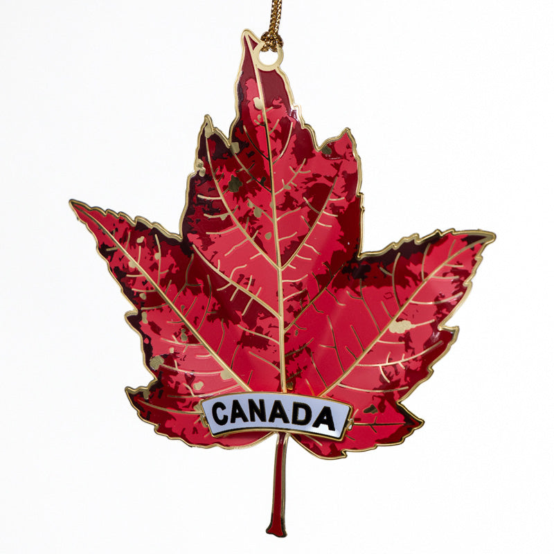 Canada Brass Ornament - Red Veined Maple Leaf