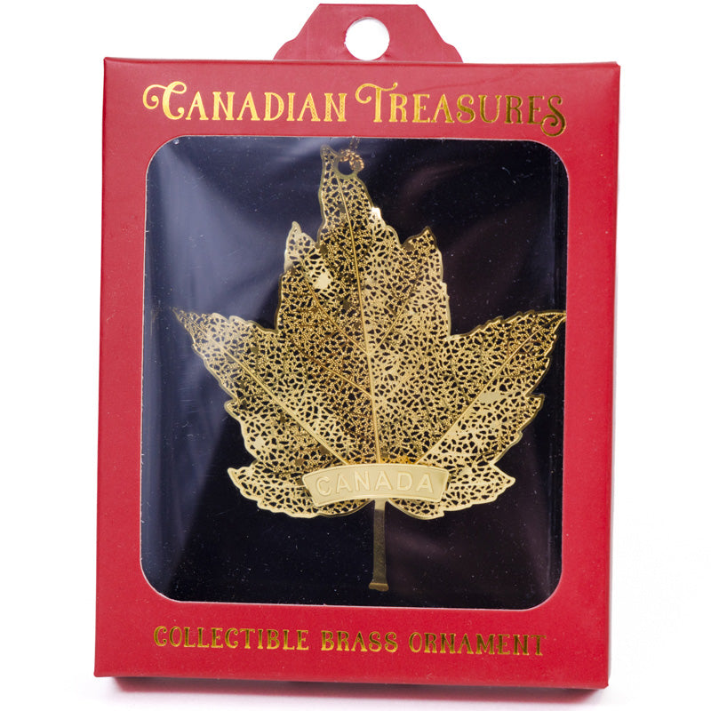 Canada Brass Ornament - Golden Veined Maple Leaf