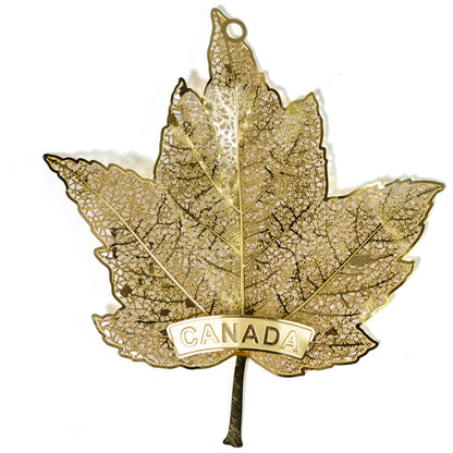 Canada Brass Ornament - Golden Veined Maple Leaf