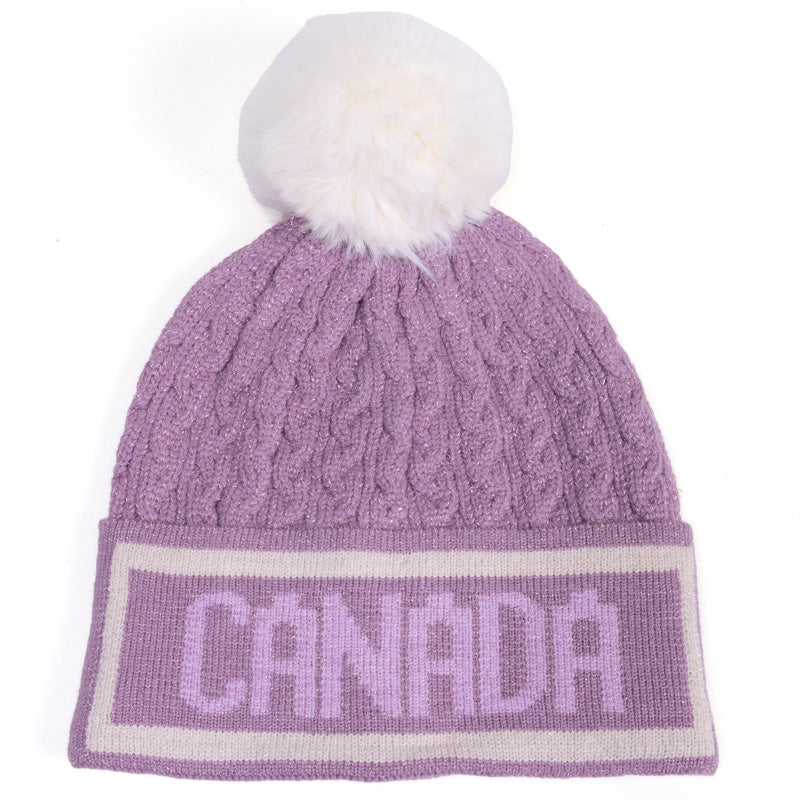 Ladies Pom-Pom Canada Toque - Purple