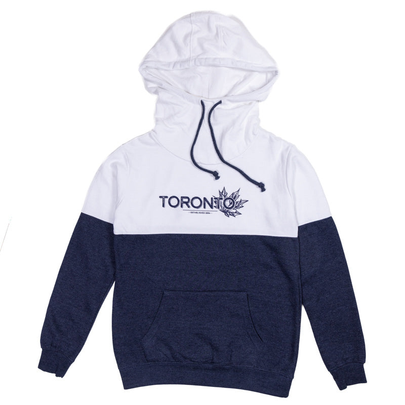 Toronto Leaf Sketch High Neck Hoodie - Navy & White