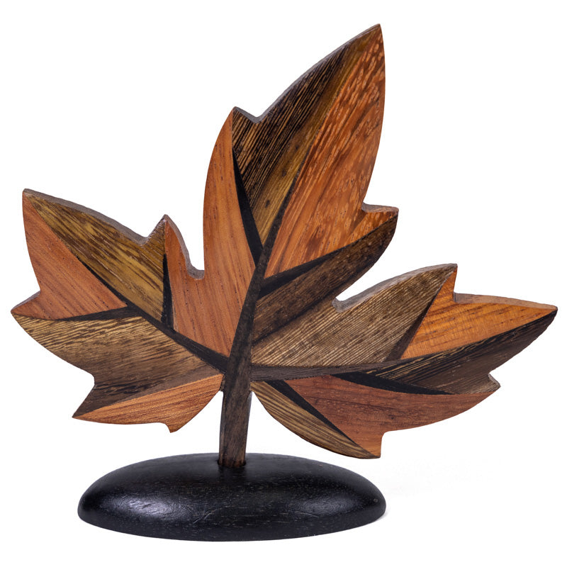 Wooden Figurine - Maple Leaf - 5.5" Natural Tones