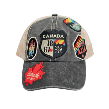 Canada Multi Patch Vintage Trucker Cap - Grey front