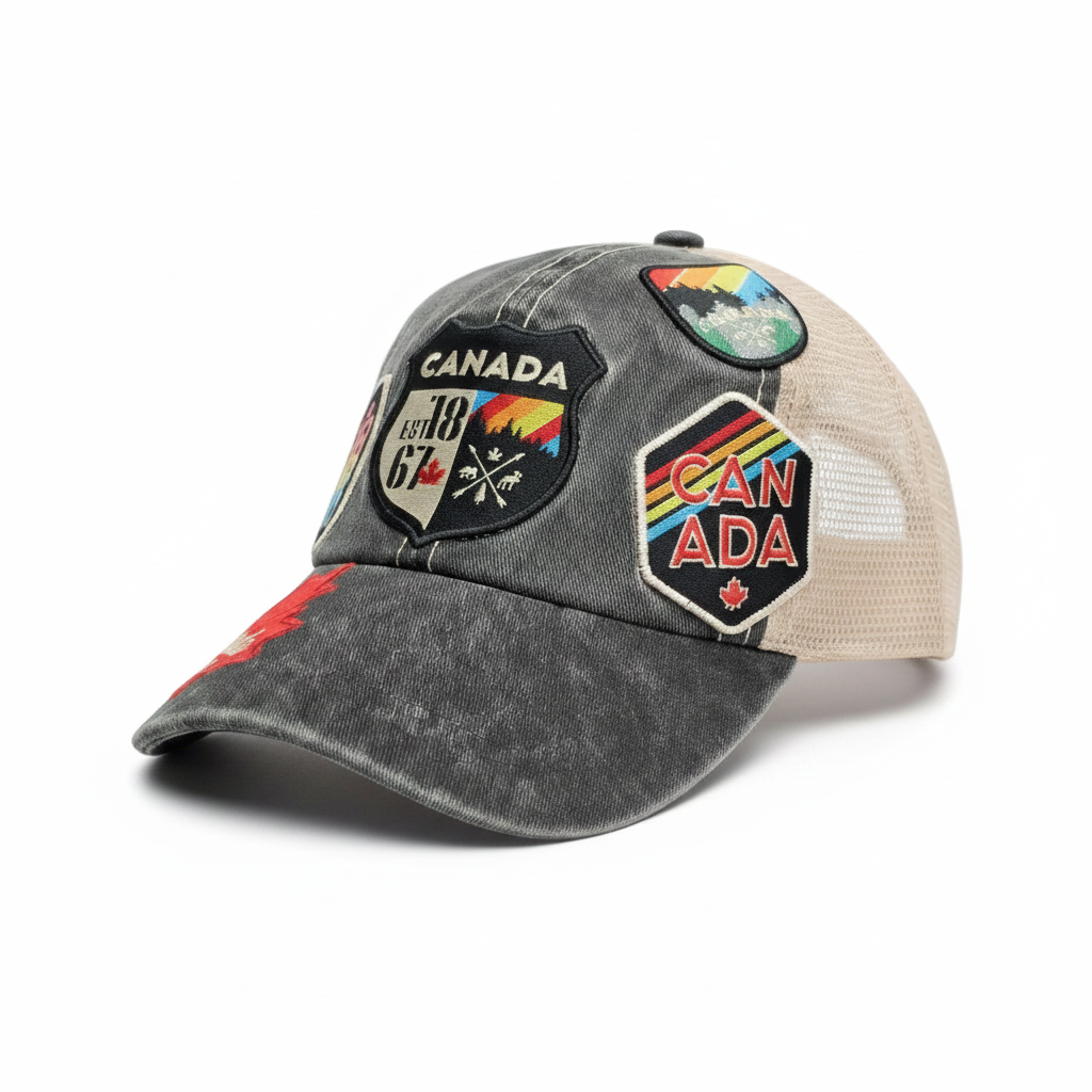 Canada Multi Patch Vintage Trucker Cap - Grey