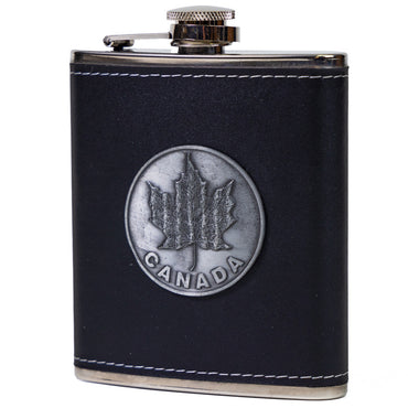 Canada Maple Leaf Leather Flask 7oz