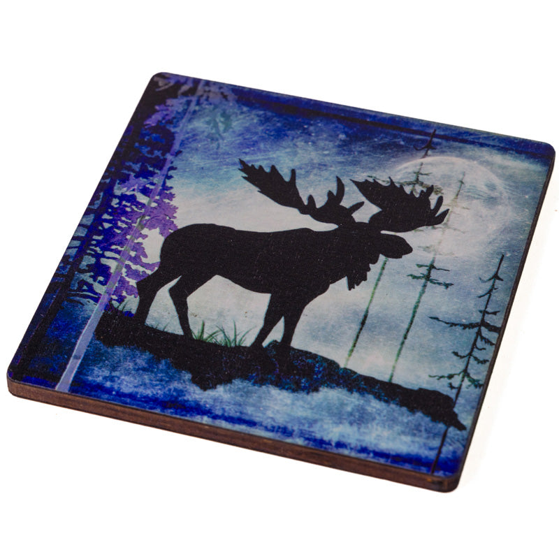 Canadian Moose Silhouette - Wooden Coaster