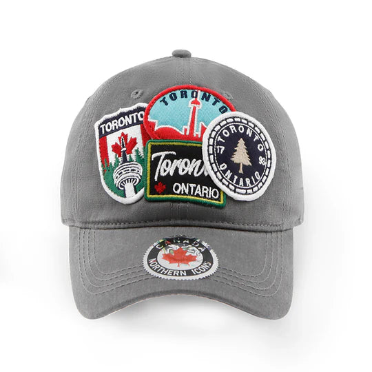 Toronto Ontario Multi Patch Baseball Cap - Grey front