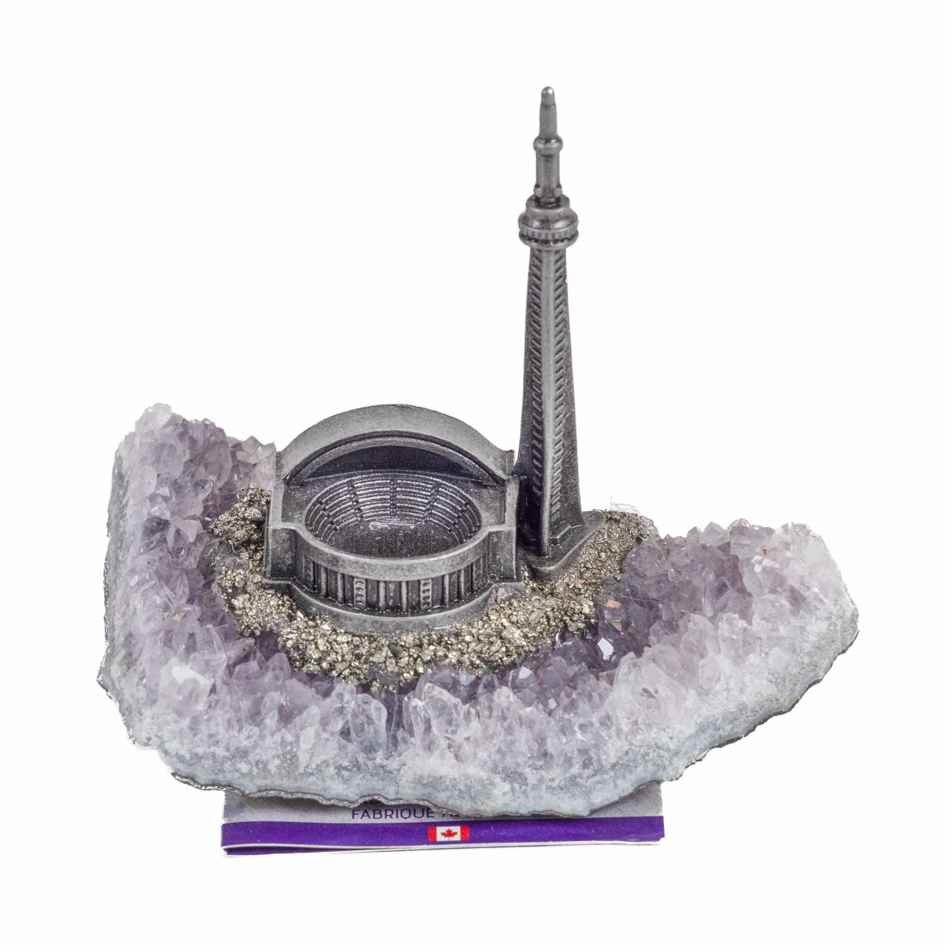 Amethyst Cluster with Toronto Skyline metal figurine - XL