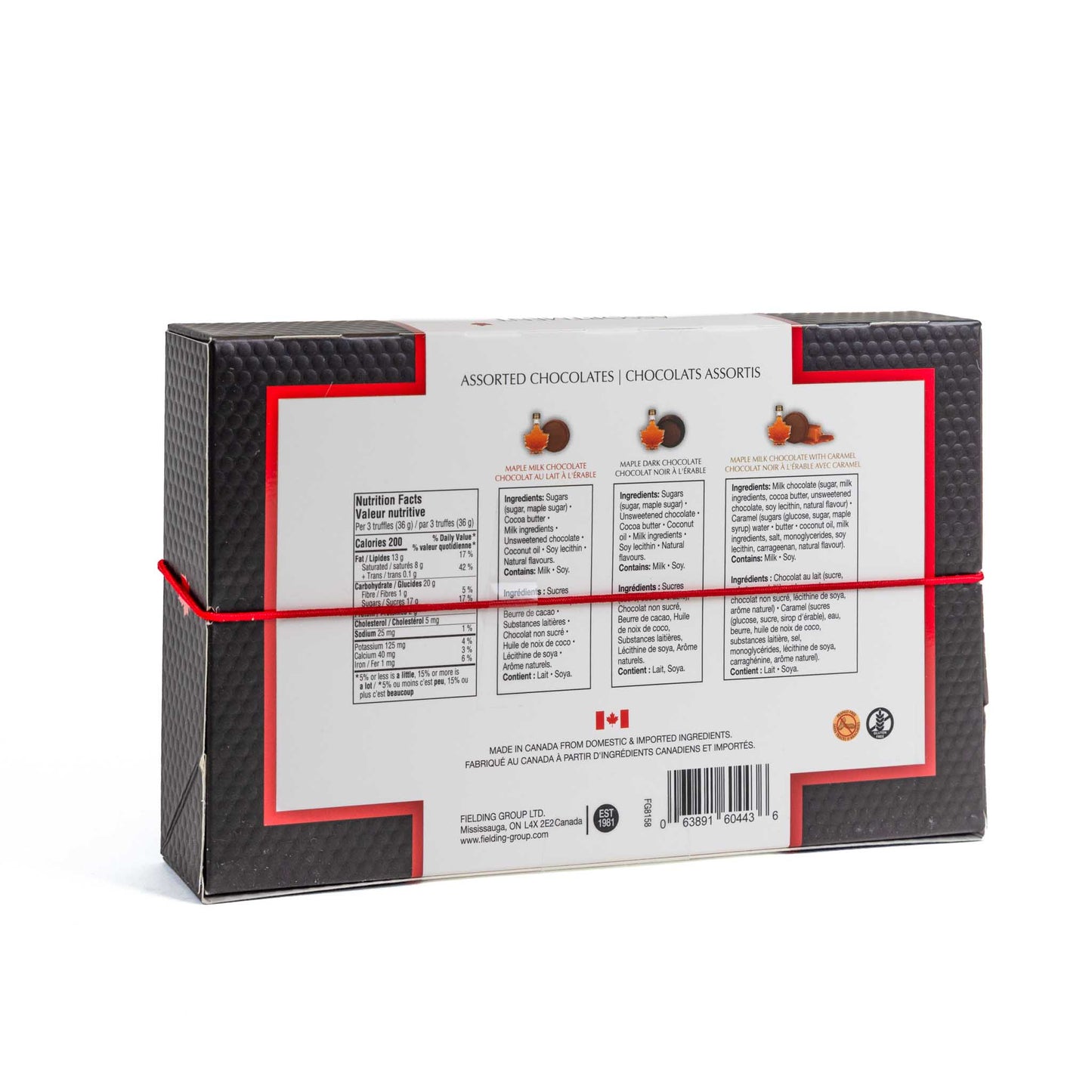 Assorted Maple Chocolates - 120g -ingredients 