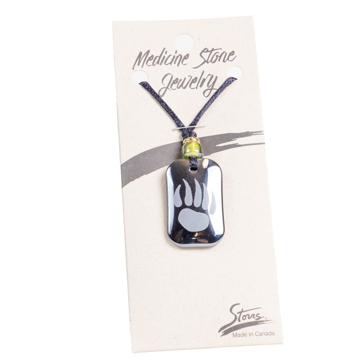 Canada Bear Paw Etched Medicine Stone Necklace