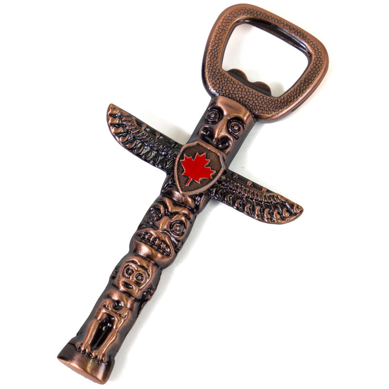 Canada Bottle Opener - Totem Pole with Maple Leaf - Bronze