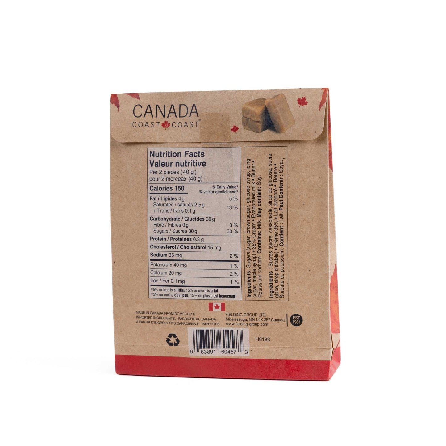 Canada Coast to Coast maple fudge- ingredients