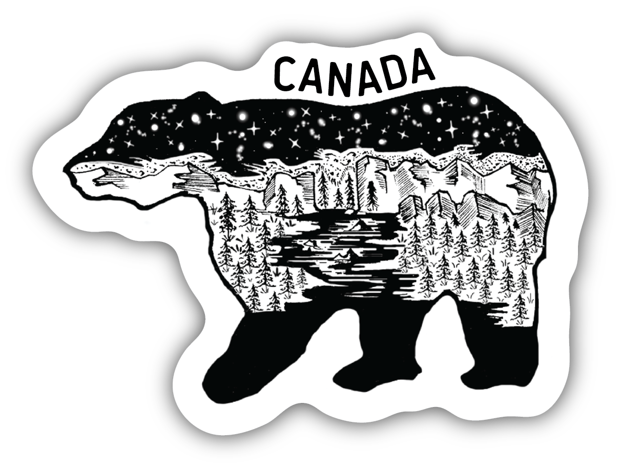 Canada Die Cut Sticker - Canadian Bear with Northern Night Scene