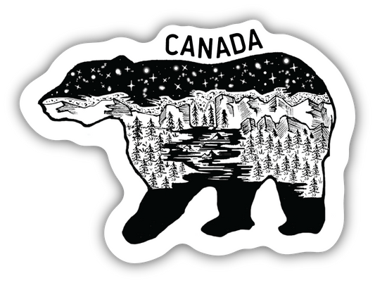 Canada Die Cut Sticker - Canadian Bear with Northern Night Scene