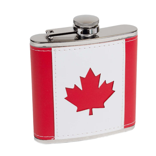 Canadian Flag Leather Flask-front