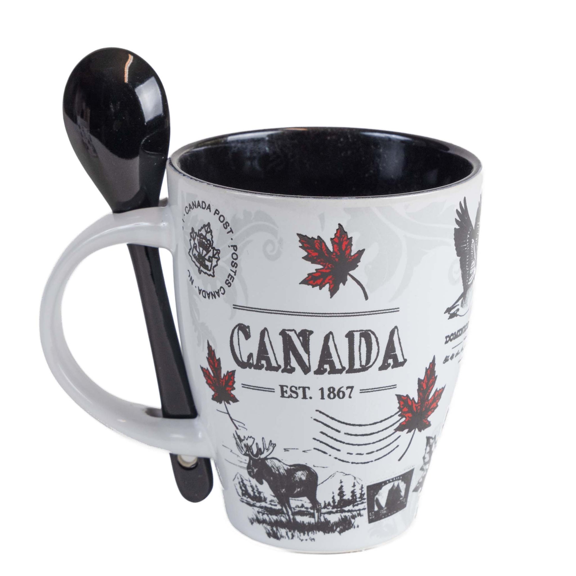 Canada Icons with Moose and Bear Mug & Spoon Set - 10oz Front view