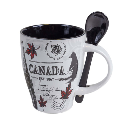 Canada Icons with Moose and Bear Mug & Spoon Set - 10oz Back view