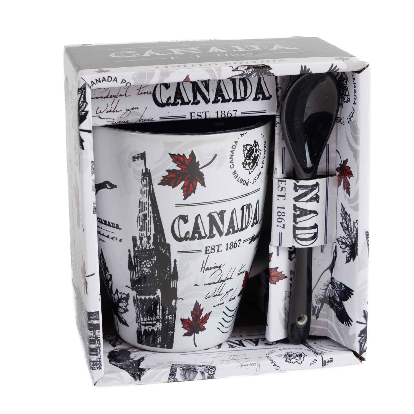 Canada Icons with Moose and Bear Mug & Spoon Set - 10oz with box
