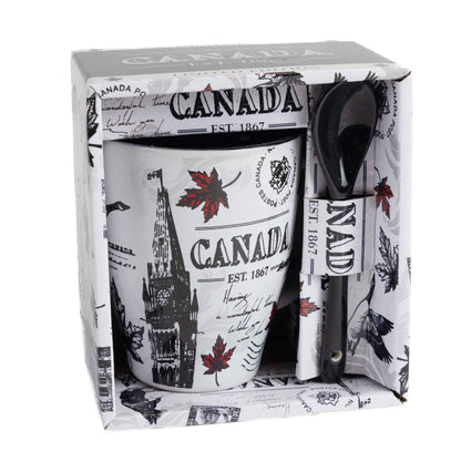 Canada Icons with Moose and Bear Mug & Spoon Set - 10oz with box