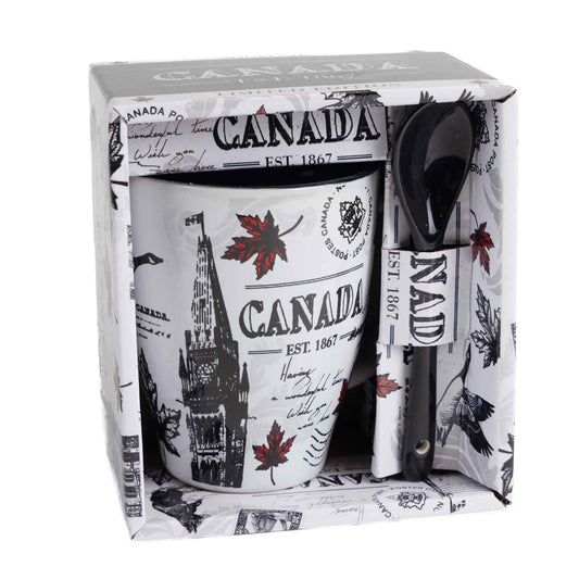 Canada Icons with Moose and Bear Mug & Spoon Set - 10oz with box