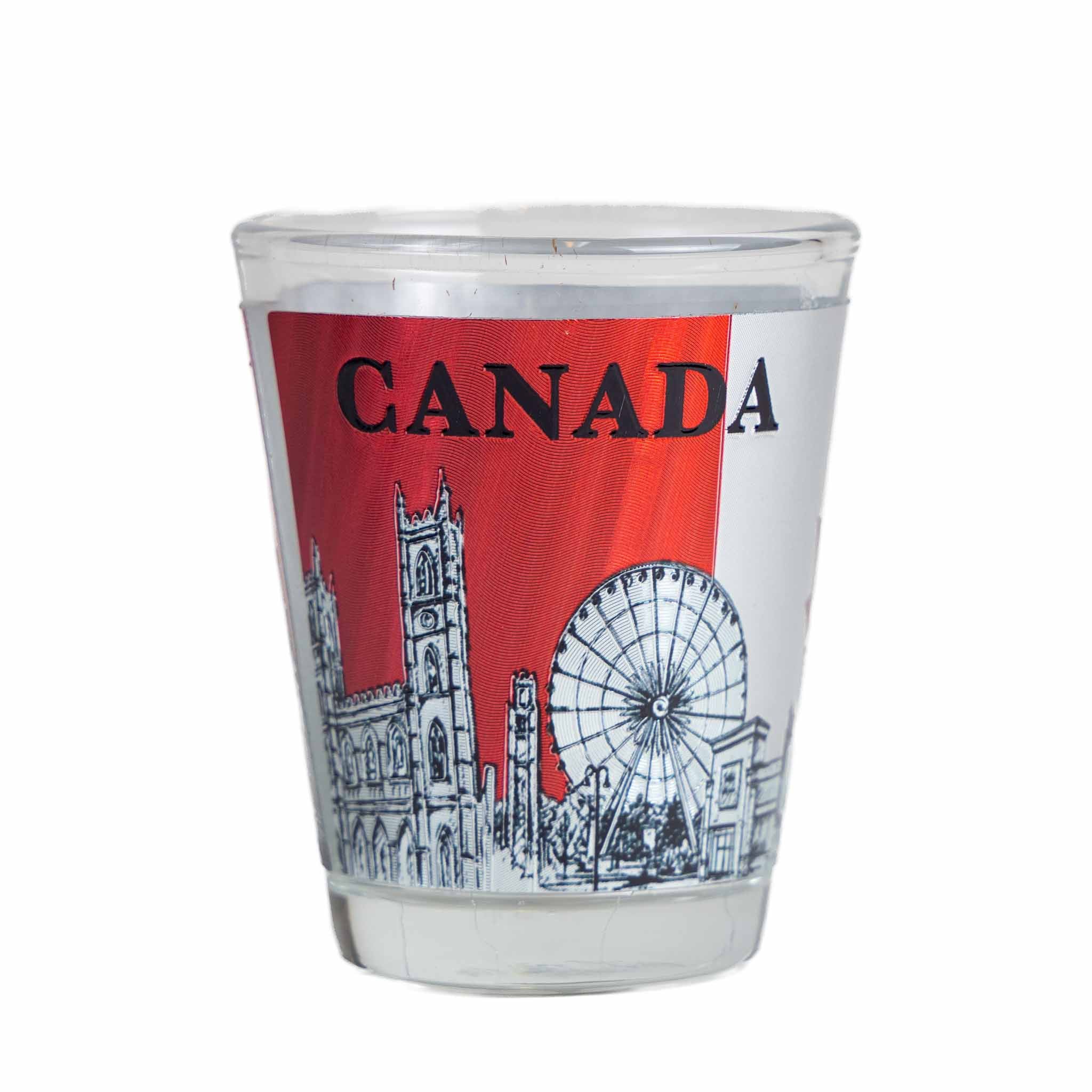 Canada Landmarks on Canadian Flag Shot Glass City view 1