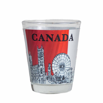 Canada Landmarks on Canadian Flag Shot Glass City view 1