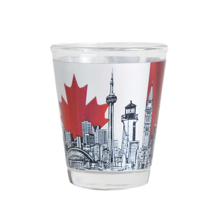 Canada Landmarks on Canadian Flag Shot Glass City View 2