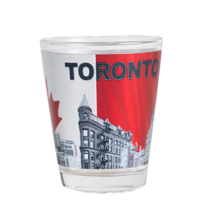 Canada Landmarks on Canadian Flag Shot Glass City View 3